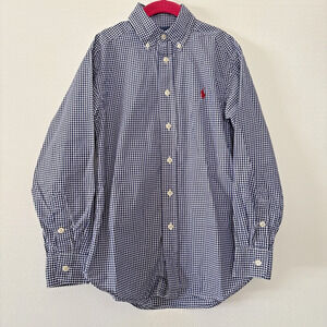 Ralph Lauren Shirt Boys Size 8 Blue Gingham Plaid Button Preppy